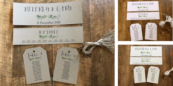 Diy Wedding Table Seating Plan Tags And Headers Botanical Etsy