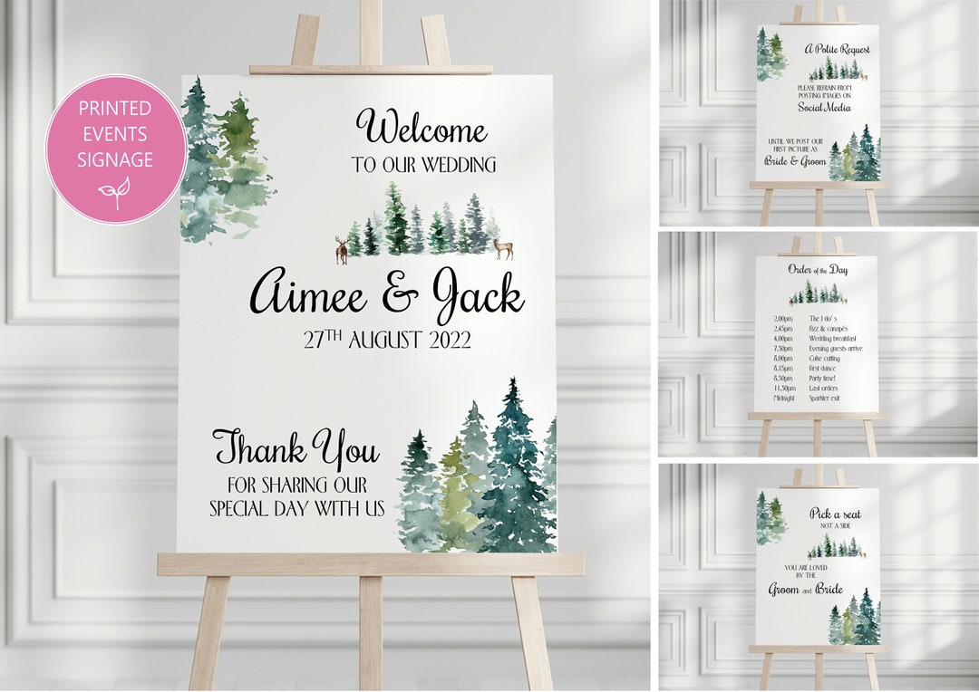 PRINTED A1 A2 or A3 Foamex Board Wedding Signs Welcome Social Media ...