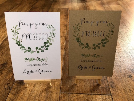Pimp Your Prosecco Wedding Sign A4 Print White Ivory Craft Brown rustic vintage