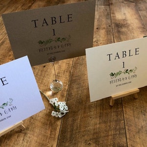 Personalised Printed A5 A6 Table Number / Name Cards - Wedding Botanical Green Leaves