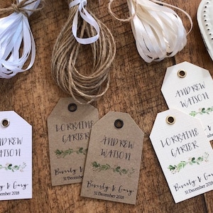 Individually Personalised Place Name Tags Wedding Party - Botanical Green Leaves