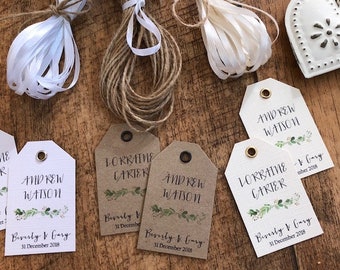 Individually Personalised Place Name Tags Wedding Party - Botanical Green Leaves