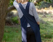 Blue Denim Japanese apron, with crossover back and big pockets for hardcore creating A perfect gift