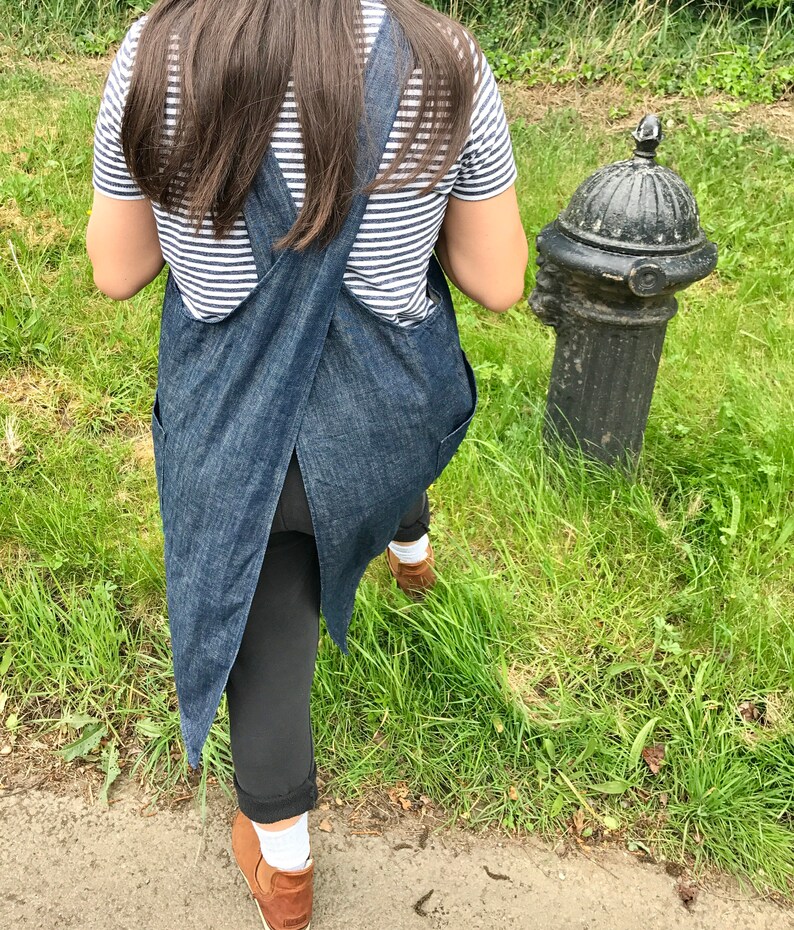 Blue Denim Japanese apron with crossover back and big pockets Etsy