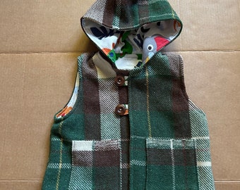 Size:3, Vintage Blanket Vest with Hood, Up-Cycled, Gender Neutral