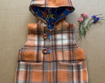 Size:4, Vintage Blanket Vest with Hood, Up-Cycled