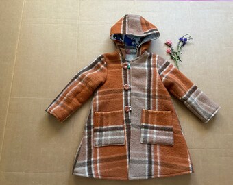 Size:5, Vintage Blanket Jacket with Hood, Up-Cycled