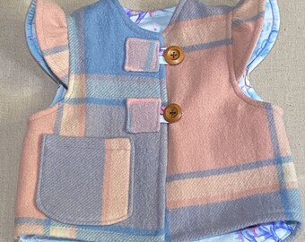 Vintage Blanket with Flutter Sleeves, Size:1, Up-Cycled, Australian Wool