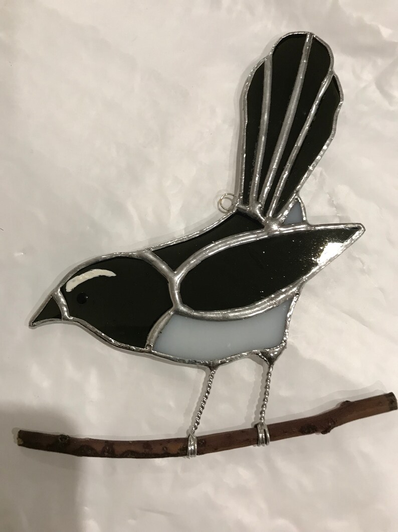 Birds of Australia stained glass suncatcher. Willy Wagtail. Etsy