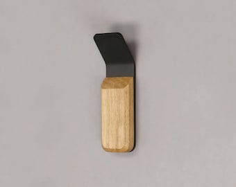 Wall Hooks Set of 3 - Modern Minimalist Design with Wood and Black Metal