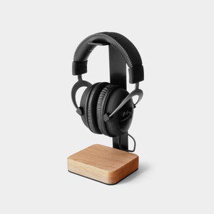 Headphone Stand Wood Steel and Wood Headphone Holder Makes Great Gift for Music Lover Black Metal Headset Stand, valentines gifts for him Oak