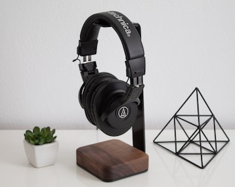 Support pour casque en bois - Le support pour casque en acier et bois est un excellent cadeau pour les mélomanes. Support pour casque en métal noir, cadeaux de la Saint-Valentin pour lui