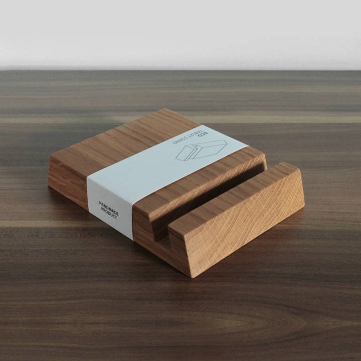 Wooden iPad Stand - Square Holder in Natural Oak Wood