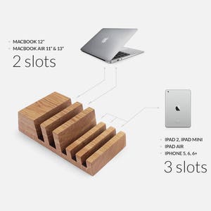 Multiple Charging Station Organizer in Natural Oak Wood for 5 Devices image 5