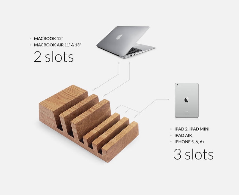 Multiple Charging Station Organizer in Natural Oak Wood for 5 Devices image 5