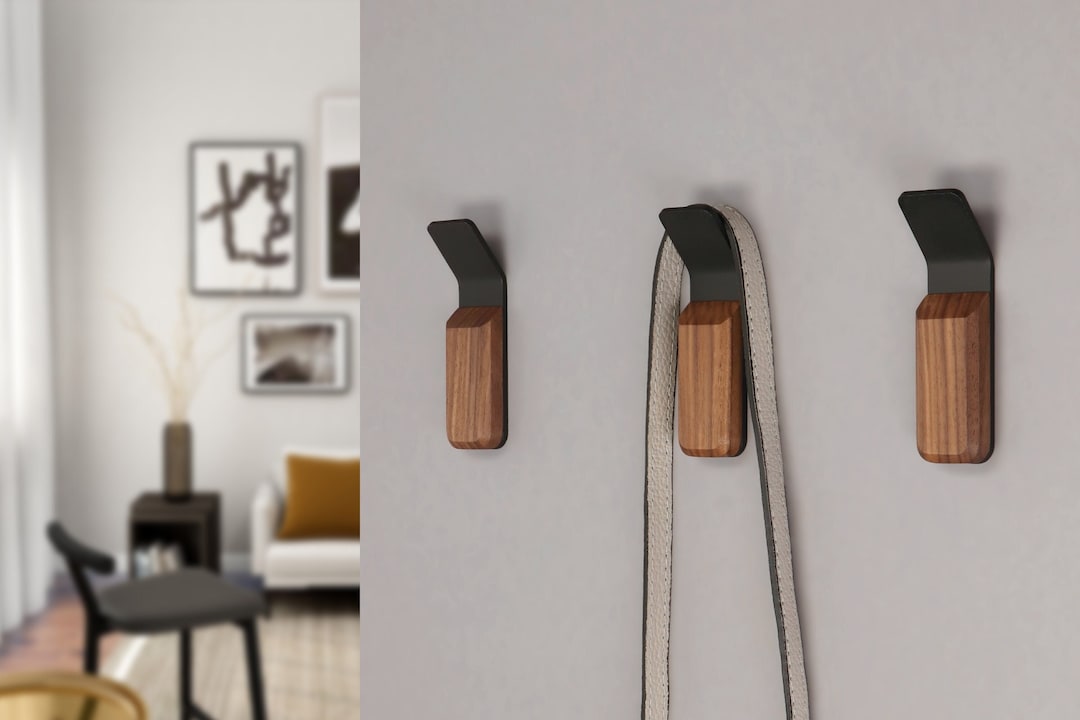 Wall Hooks Set of 3, Single Wall Hooks Wood Black, Scandinavian Wall