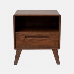 Walnut colored nightstand, small bedside table for modern home bedroom