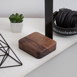 Headphone Stand Wood Steel and Wood Headphone Holder Makes Great Gift for Music Lover Black Metal Headset Stand, valentines gifts for him image 9