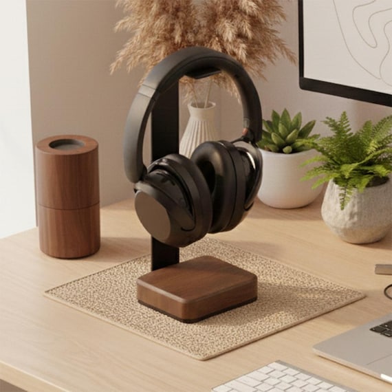 木製ヘッドホンスタンド、オークウォルナットウッドとブラックスチール