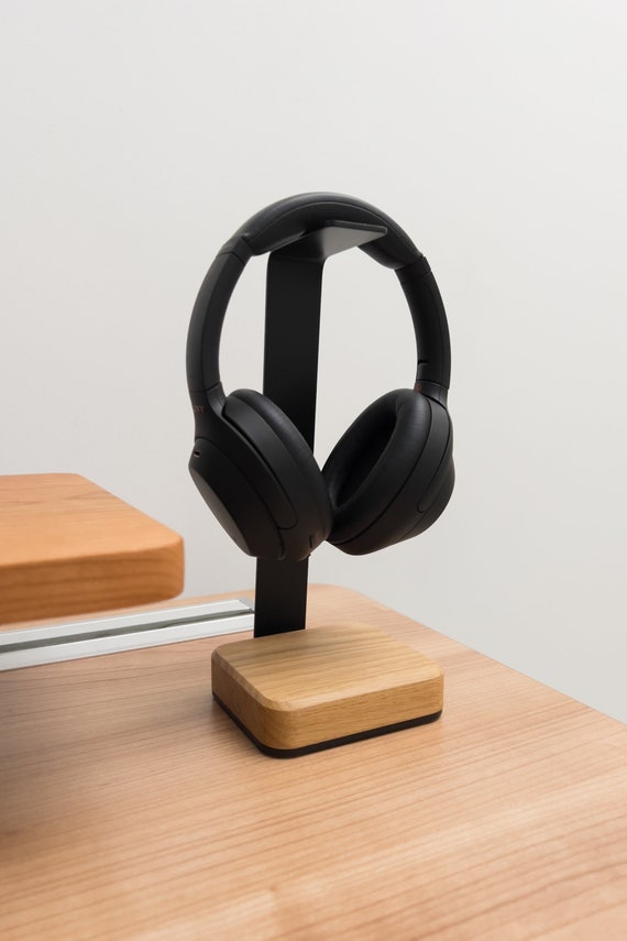 Headphone Stand, Walnut Wood & Aluminum Headset Stand, Nature Walnut Gaming Headset  Holder With Solid Heavy Base For All Headphone Sizes 