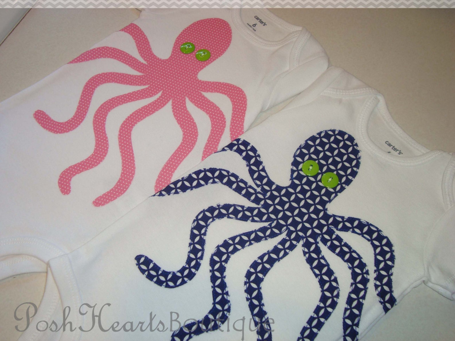OCTOPUS TWINS Appliqued Baby Onesie Bodysuit Set Pink & Blue Etsy