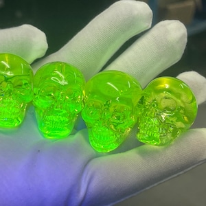 Hand Made Uranium UV Glass Skull from the Brebes Family of Glass Artists