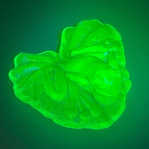 Uranium Glass Frog on Lily Pad: UV Reactive Sculpture