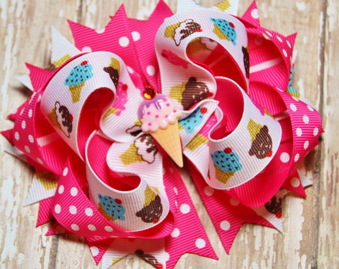 Ice Cream Cone Hair Bow Ice Cream Hair Bow Summer Hair Bow Etsy