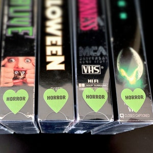3/4” HEART VHS Horror Label Sheet of 24 | Removeable | Retro | Horror Movies | Movie Collectors | Matte | Genre Label | Cute