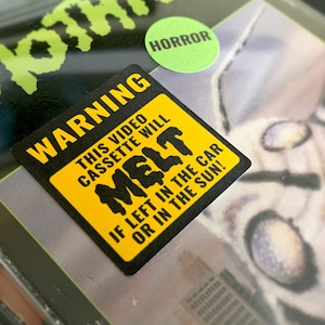 1.5x1.5 VHS Melt Warning Label Sheet of 6 | Removeable | Retro | VHS Movies | Movie Collectors | Matte |