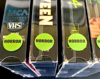 3/4” VHS Horror Label Sheet of 24 | Removeable | Retro | Horror Movies | Movie Collectors | Matte | Genre Label