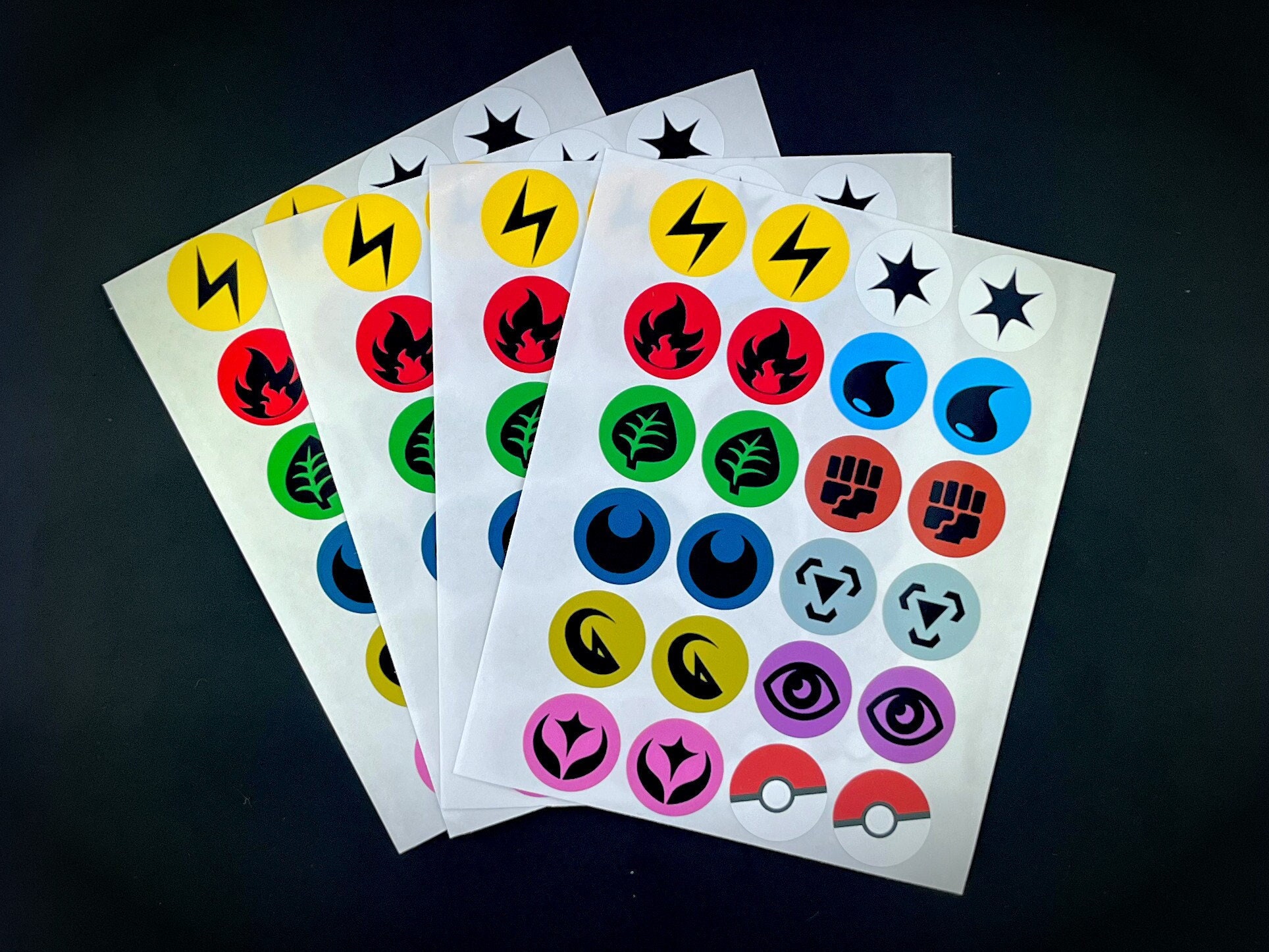 3/4” Premium Pokemon Energy Labels Sheet of 24 | TCG | Glossy