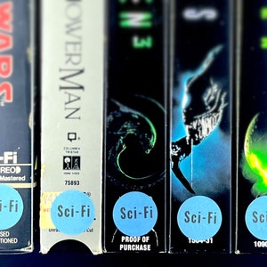3/4” VHS Sci-Fi Label Sheet of 24 | Removeable | Retro | Science Fiction | Movie Collectors | Matte | Genre Label