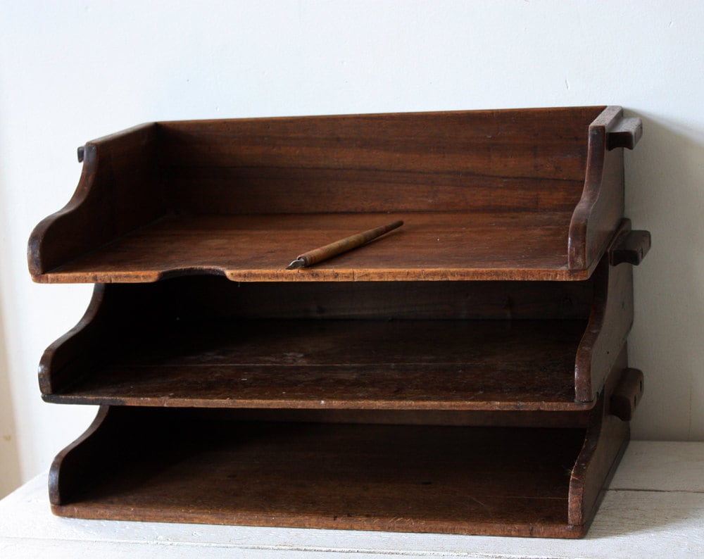 Antique french wooden DESK ORGANIZER DRAWER File case Etsy