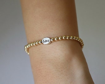 Mix metal beaded bracelet • 14K Gold filled with a Sterling Silver Message Bead •  A beautiful gift for any occasion • B401