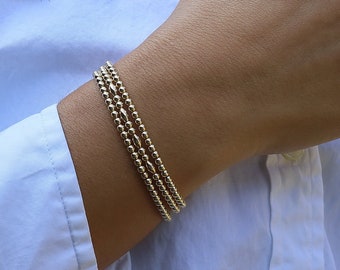 14K Gold Filled Bead Bracelet Set: Elegant Stacking Jewelry • B402