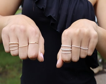 Stackable Beaded Rings • 14K Gold Filled or Sterling Silver Bead Stackable Rings • Beaucoupdebeads •  B298