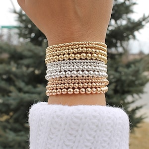 Gold Filled Bead Bracelets for the perfect Gift for her 925 Sterling Silver stack bracelets 14K Rose gold filled stackable bracelets • B014