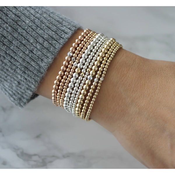 14K Gold Filled Beaded Bracelet • Sterling Silver Accent