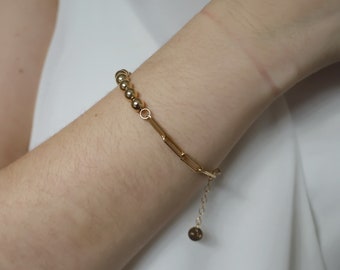 Bead and Paperclip Chain Bracelet • 14K Gold Filled or Sterling Silver 6mm Beads and Paperclip Chain Bracelet • Beaucoupdebeads • B324
