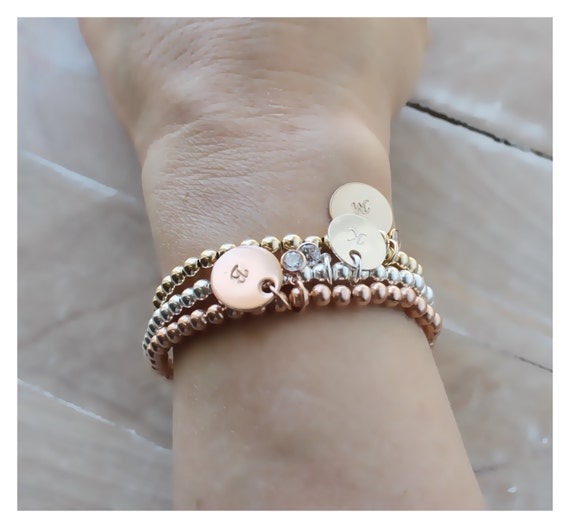 Rose Gold Bead Bracelet Gold Round Beads Bracelet Stretch Etsy UK