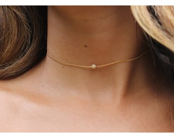 Gold Single Bead Choker • Solitaire Bead Choker • Gold Sparkly Bead Choker • Gift For Her • Birthday Gift • Gold Layering Necklace • B140