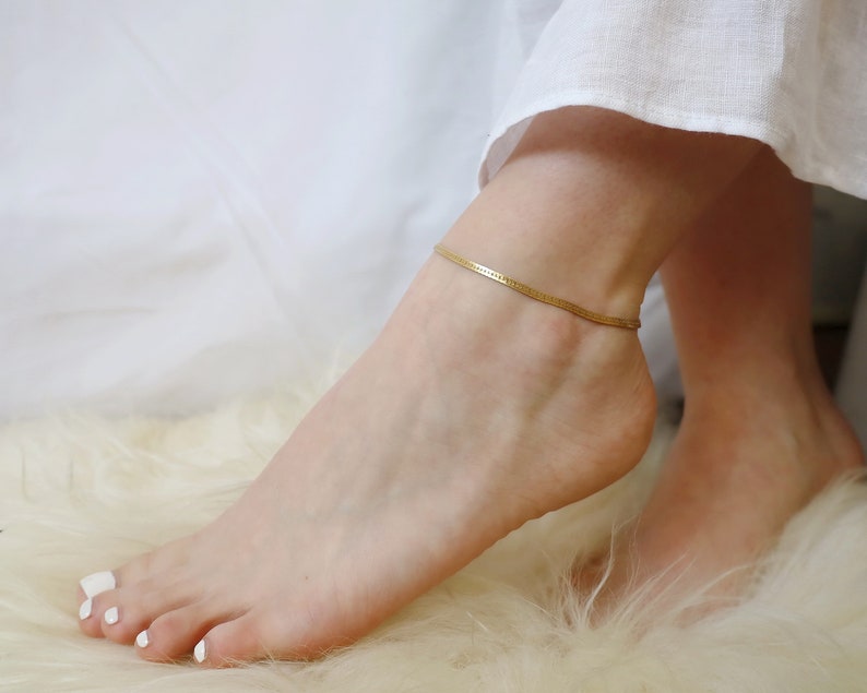 Herringbone Chain Anklet 14K Gold Filled Herringbone Anklet Gift for her Gold Anklet Herringbone Chain Ankle Bracelet B334 image 2