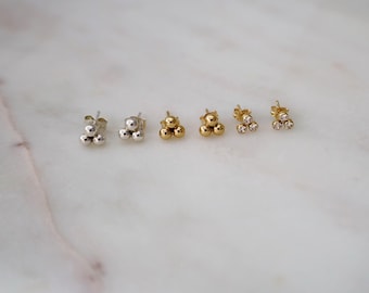 14K Gold Filled Cubic Zirconia Stud Earrings: Trinity Cluster Design • B433