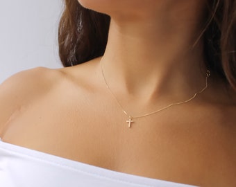 14K Solid Gold Cross Necklace • Gold Cross Charm Necklace • Dainty 14K Solid Gold Cross • Religious Gift • 14K Gold Cross charm • B285