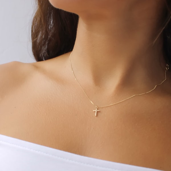 14K Solid Gold Cross Necklace • Gold Cross Charm Necklace • Dainty 14K Solid Gold Cross • Religious Gift • 14K Gold Cross charm • B285