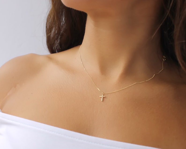 14K Solid Gold Cross Necklace • Gold Cross Charm Necklace • Dainty 14K Solid Gold Cross • Religious 14K Gold Cross charm • B285 