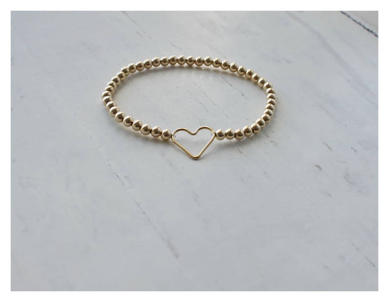 Gold Bead Bracelet 14k Gold Filled Bracelet Gold Heart Etsy