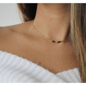 Black Beads Gold Necklace • Dainty Gold Nugget Necklace • Minimalist Gold Necklace • Friend Gift • Gift for Teen • Black Bead Necklace •B215