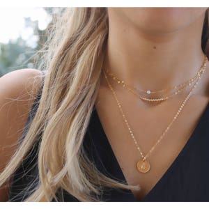 Chic Gold Layers • Three-piece Bead and Pearl and One Initial Necklace • Set of Three Necklaces • B103
